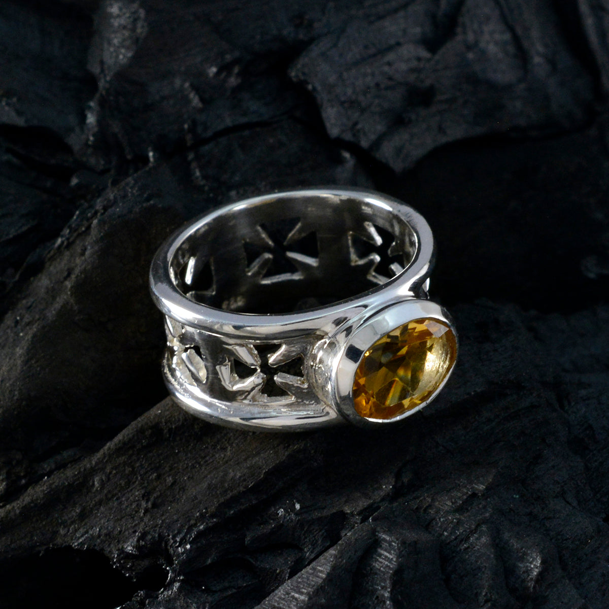 Citrine Solitaire Russian Sterling Silver Yellow Gems Classic Irish Ring Jewellery