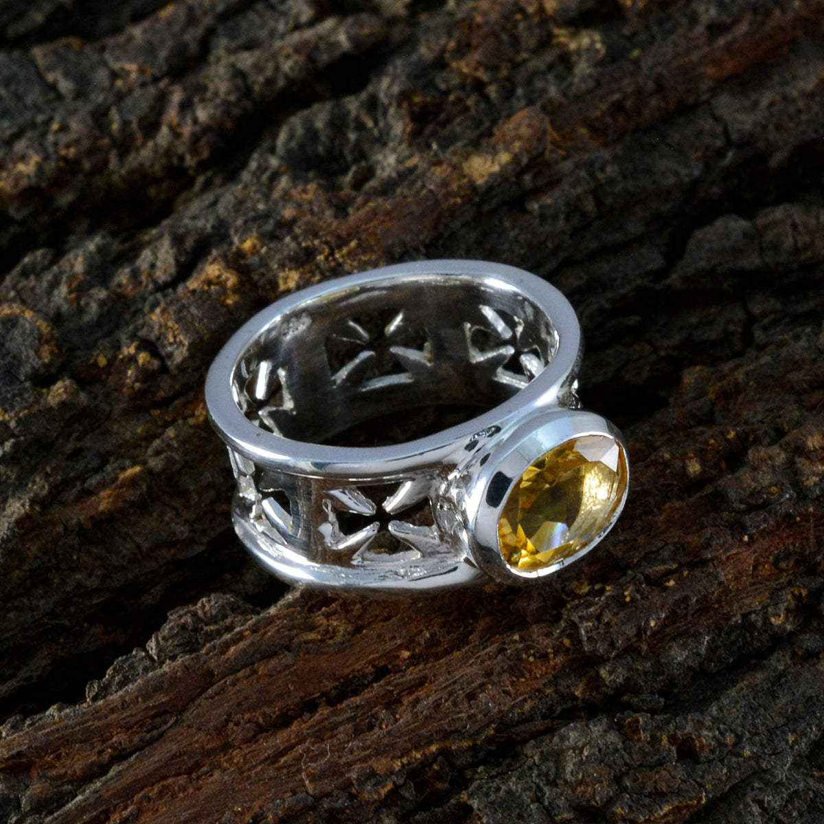 Citrine Solitaire Russian Sterling Silver Yellow Gems Classic Irish Ring Jewellery