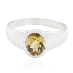 Citrine Solitaire Indian 92.5 Silver Yellow Gemstones Slim Artisan Ring Jewelry