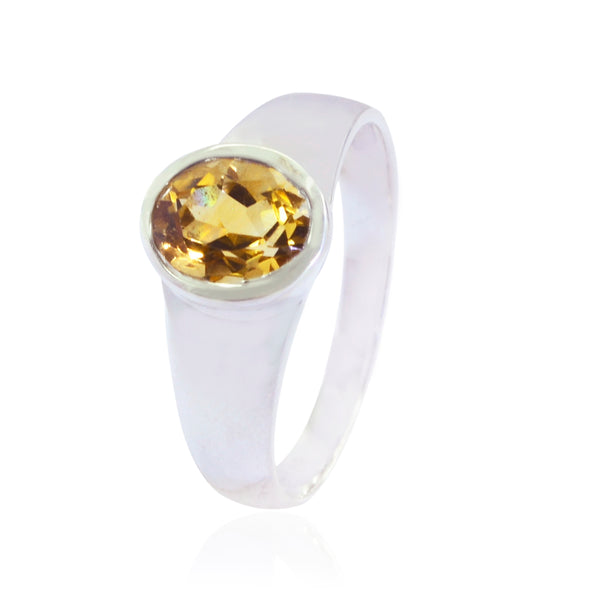 Citrine Solitaire Indian 92.5 Silver Yellow Gemstones Slim Artisan Ring Jewelry