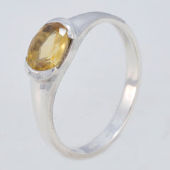 Citrine Solitaire Korean Sterling Silver Yellow Gemstone Dainty Abstract Ring Jewelry