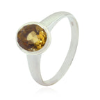 Citrine Solitaire Russian 925 Silver Yellow Gems Tiny Contemporary Ring Jewellery