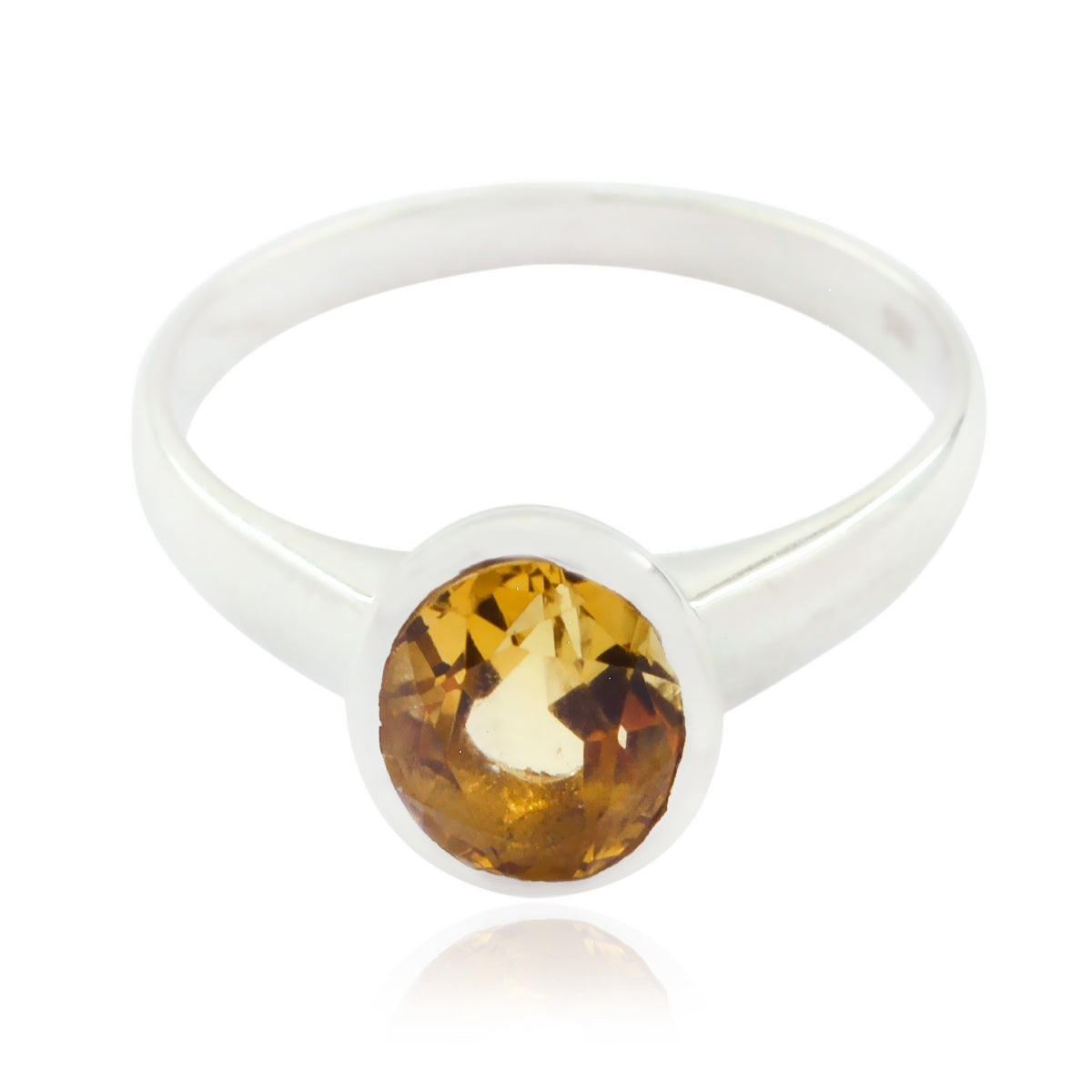 Citrine Solitaire Russian 925 Silver Yellow Gems Tiny Contemporary Ring Jewellery