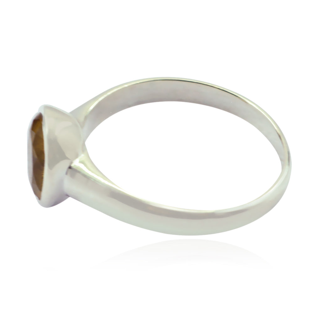 Citrine Solitaire Russian 925 Silver Yellow Gems Tiny Contemporary Ring Jewellery