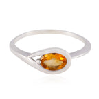 Citrine Solitaire Korean 925 Silver Yellow Gemstones Delicate Luxurious Ring Jewelry
