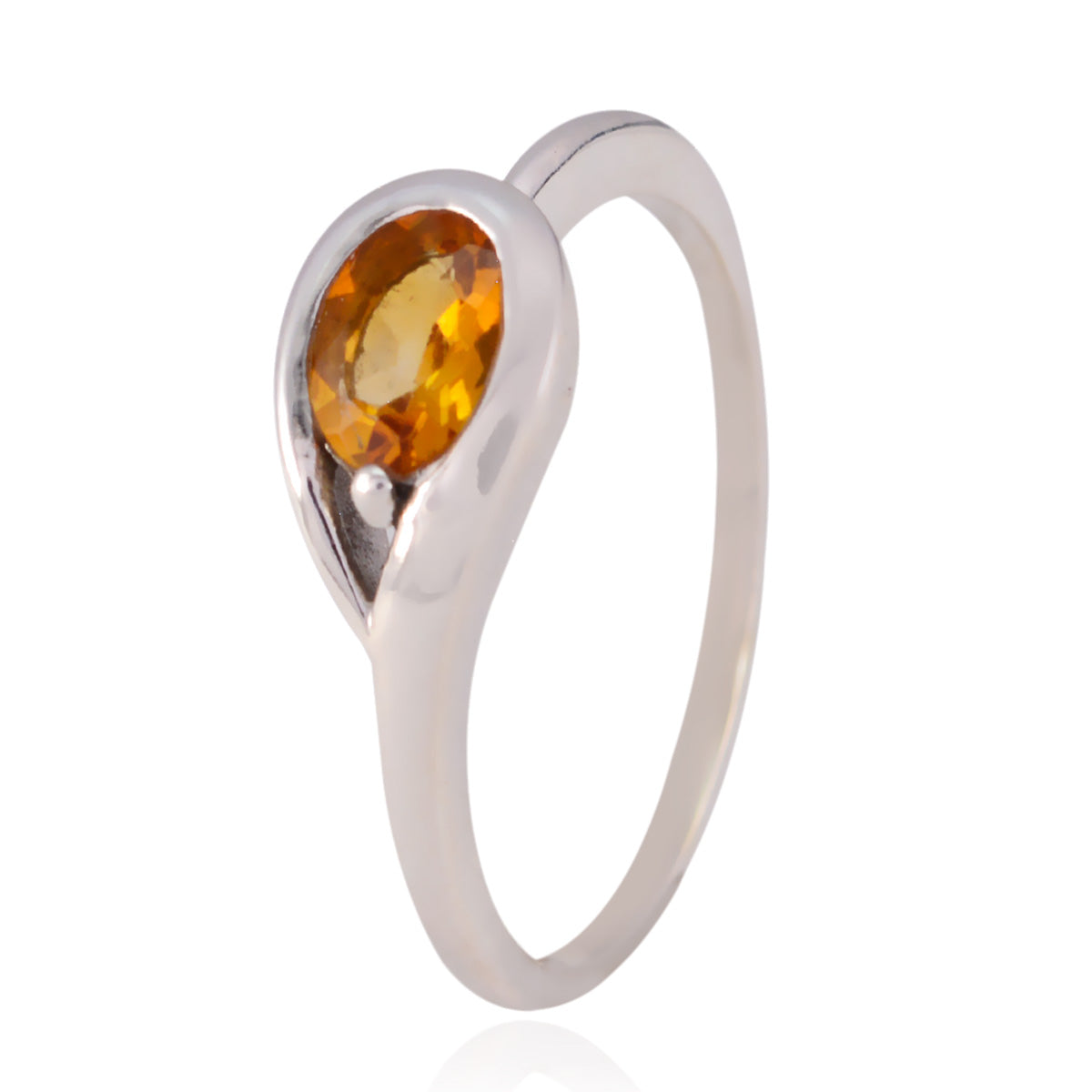 Citrine Solitaire Korean 925 Silver Yellow Gemstones Delicate Luxurious Ring Jewelry