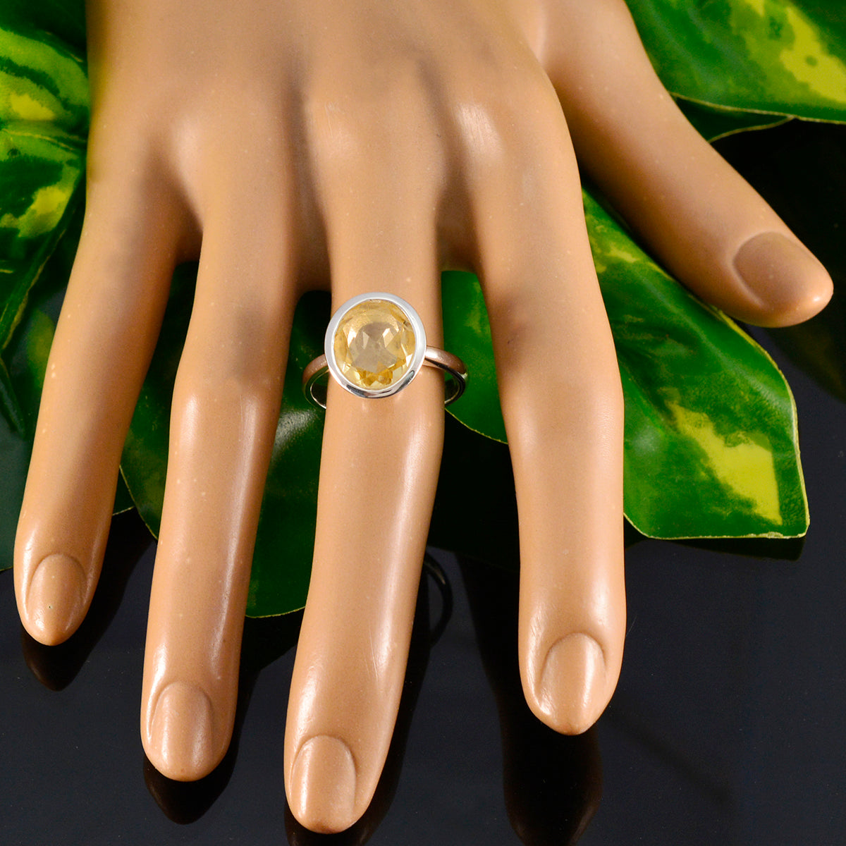 Citrine Solitaire Russian 925 Silver Yellow Gemstone Minimal Contemporary Ring Jewellery