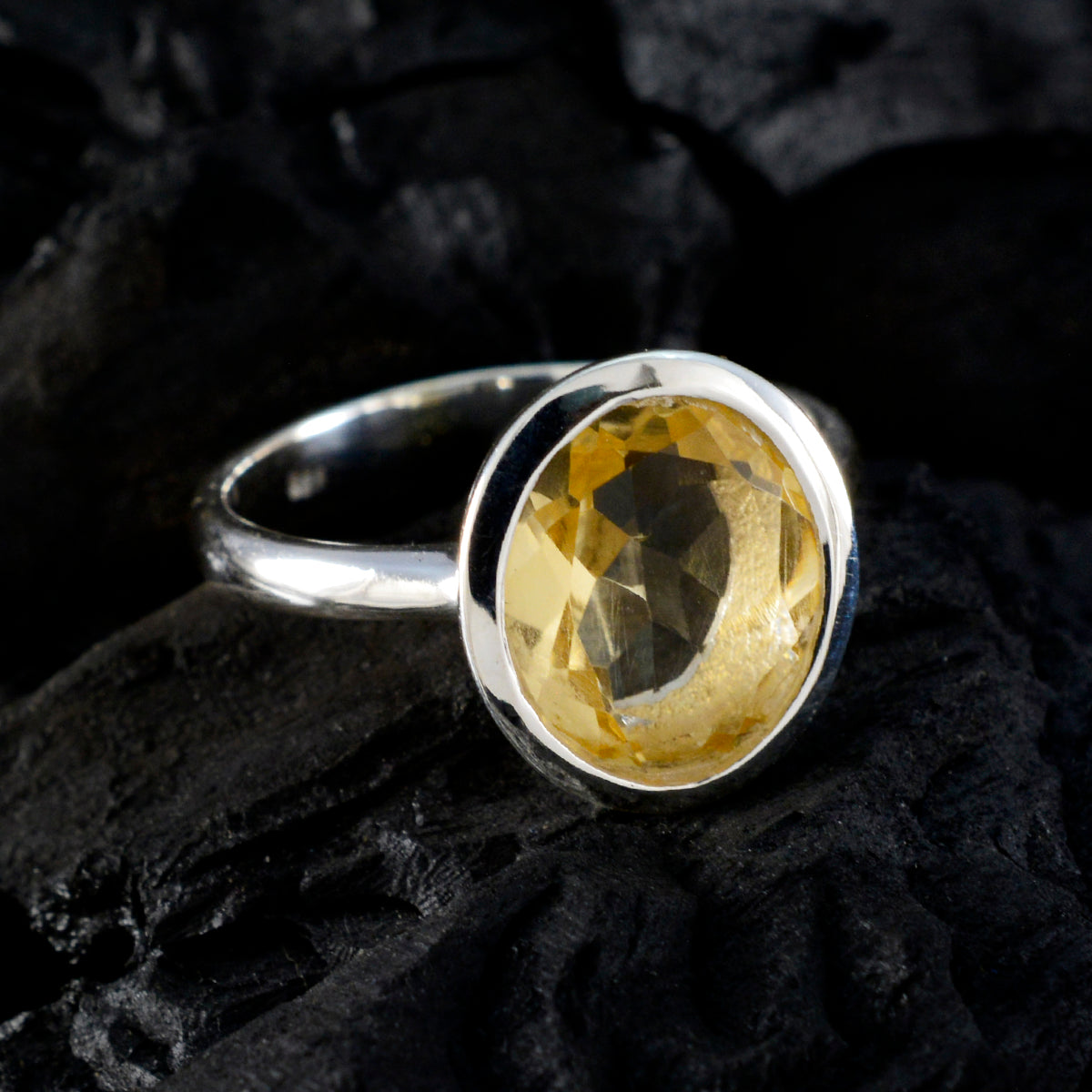 Citrine Solitaire Russian 925 Silver Yellow Gemstone Minimal Contemporary Ring Jewellery