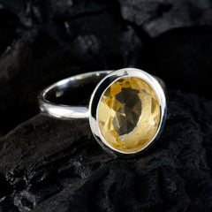 Citrine Solitaire Russian 925 Silver Yellow Gemstone Minimal Contemporary Ring Jewellery