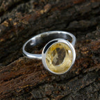 Citrine Solitaire Russian 925 Silver Yellow Gemstone Minimal Contemporary Ring Jewellery