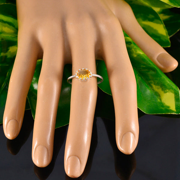 Citrine Solitaire Korean 925 Silver Yellow Gems Minimalist Twist Ring Jewelry