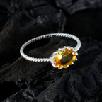 Citrine Solitaire Korean 925 Silver Yellow Gems Minimalist Twist Ring Jewelry