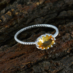 Citrine Solitaire Korean 925 Silver Yellow Gems Minimalist Twist Ring Jewelry