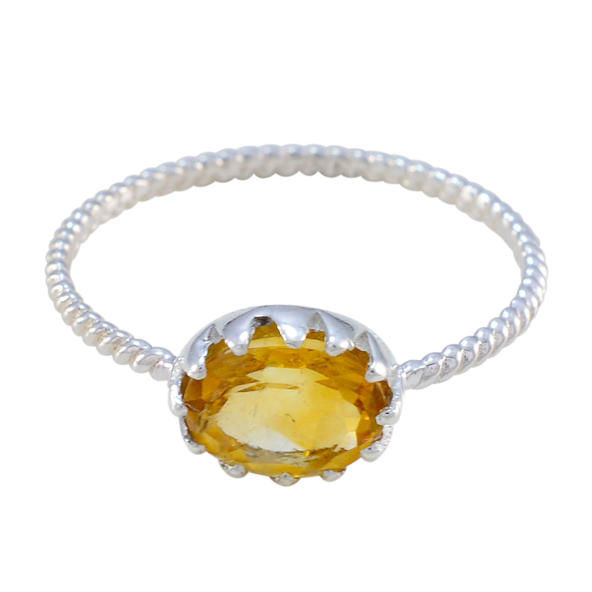 Citrine Solitaire Korean 925 Silver Yellow Gems Minimalist Twist Ring Jewelry Main image