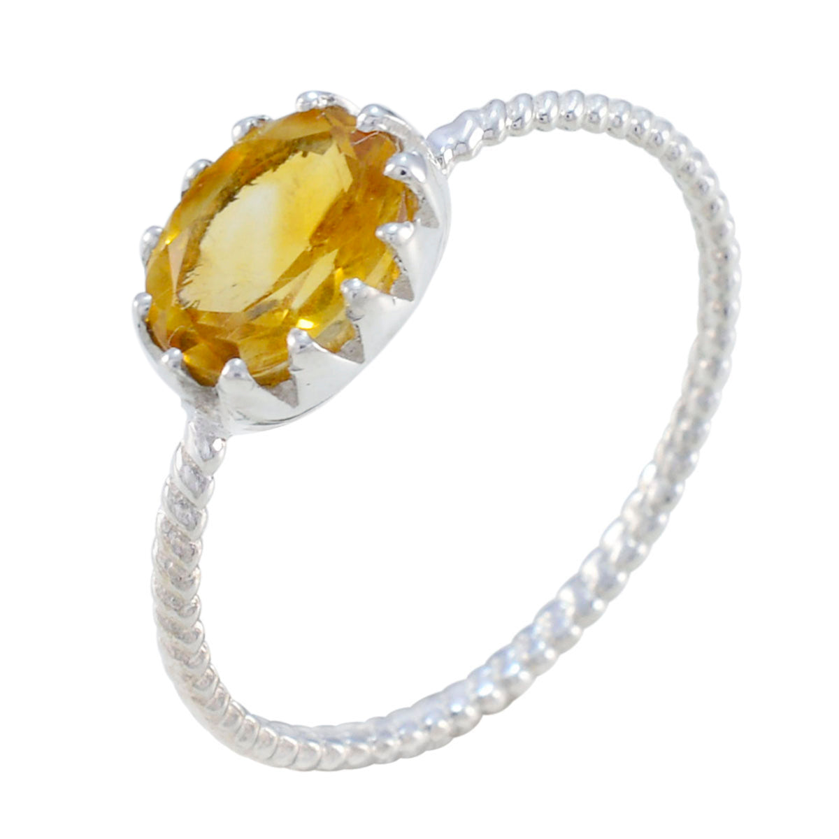 Citrine Solitaire Korean 925 Silver Yellow Gems Minimalist Twist Ring Jewelry Secondary image