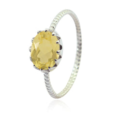 Citrine Solitaire Korean 925 Silver Yellow Gems Minimalist Twist Ring Jewelry