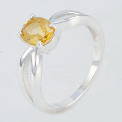 Citrine Solitaire American 925 Sterling Silver Yellow Gemstones Delicate Glamorous Ring Jewelry