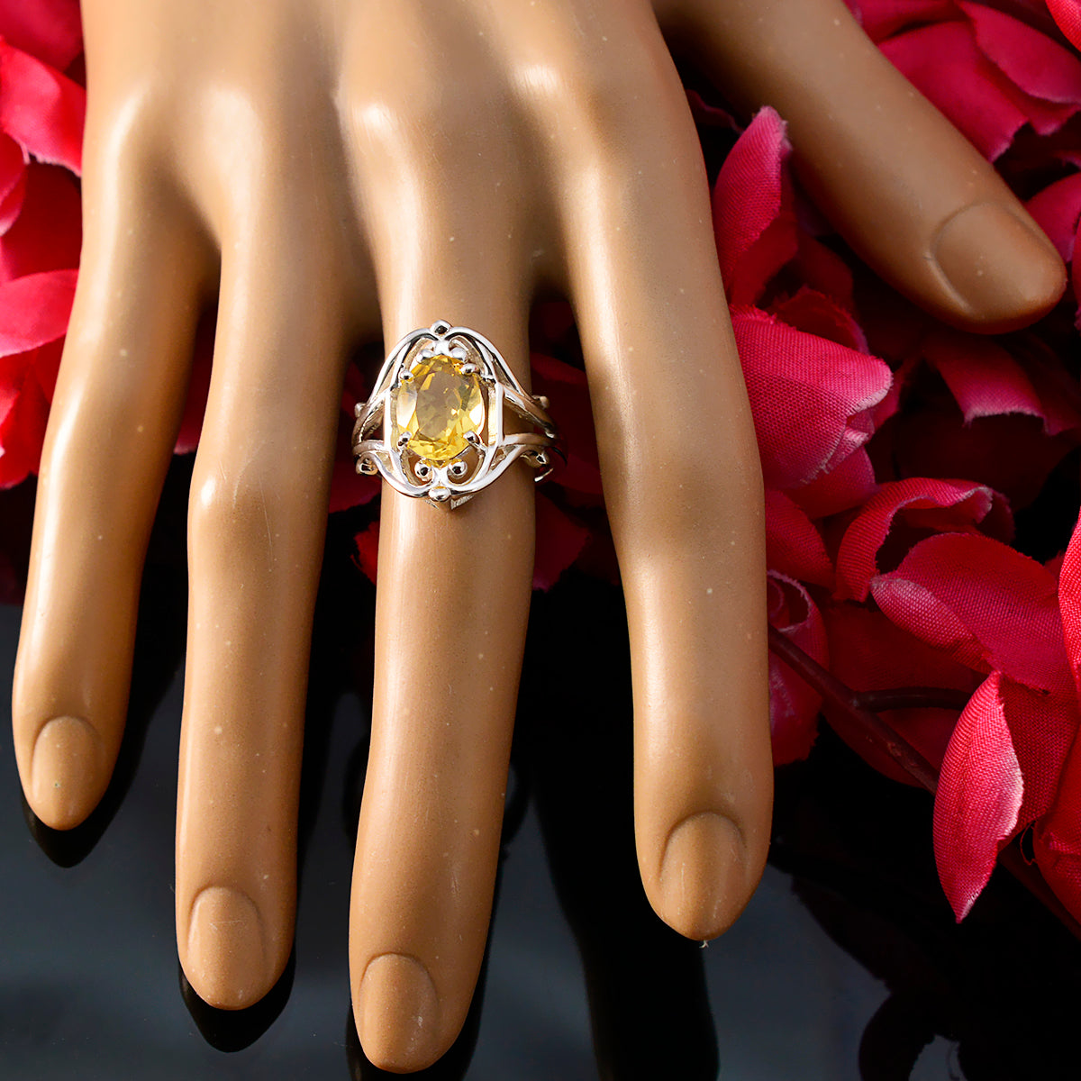 Citrine Solitaire African 92.5 Silver Yellow Gems Tiny Ethnic Ring Jewellery