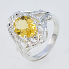 Citrine Solitaire African 92.5 Silver Yellow Gems Tiny Ethnic Ring Jewellery
