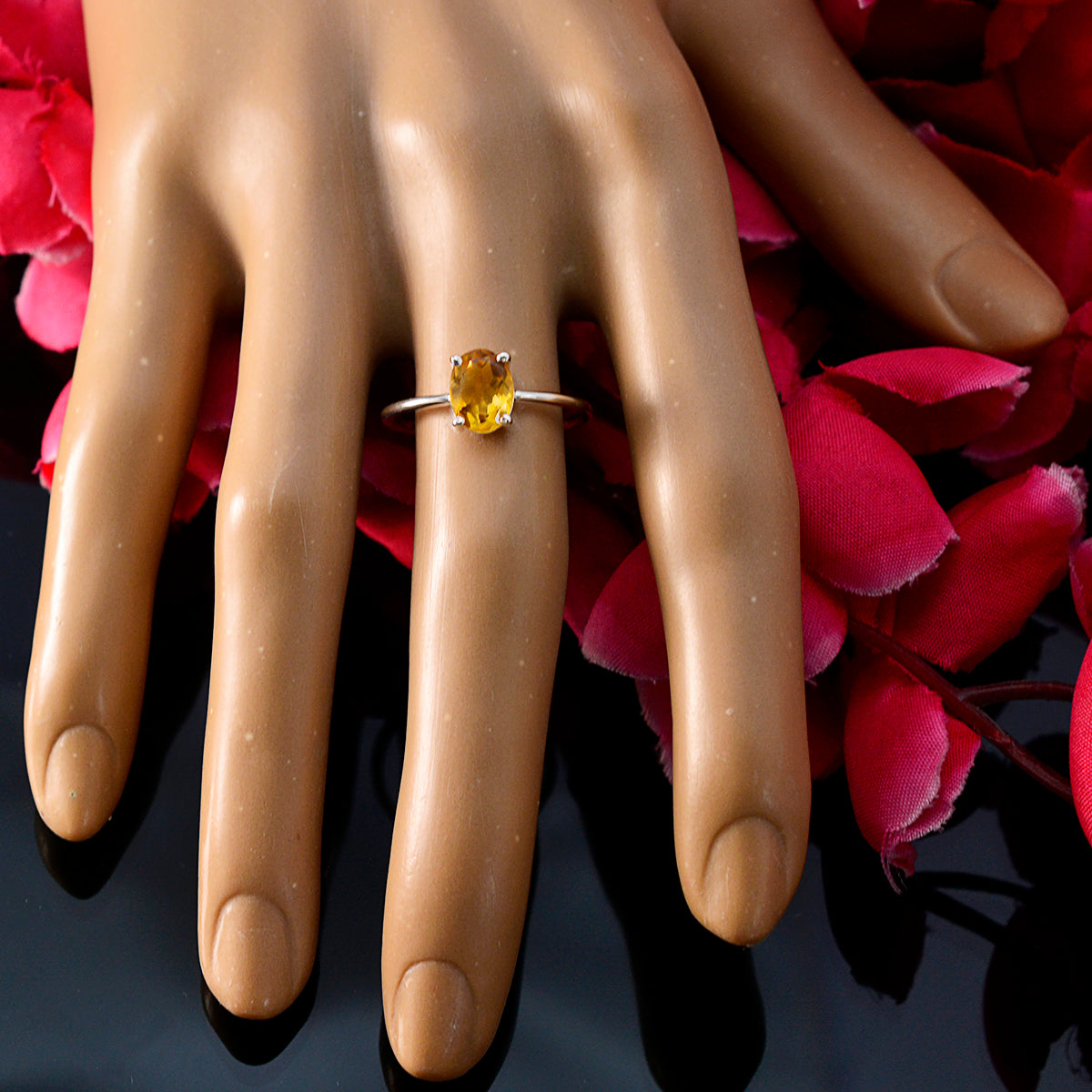 Citrine Solitaire American Sterling Silver Yellow Gemstones Elegant  Luxurious Ring Jewellery
