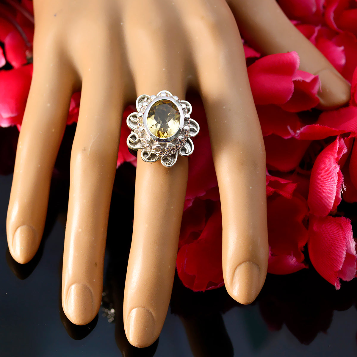 Citrine Solitaire Italian 925 Silver Yellow Gemstone Chunky Signet Ring Jewelry