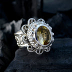 Citrine Solitaire Italian 925 Silver Yellow Gemstone Chunky Signet Ring Jewelry