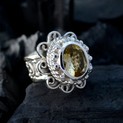 Citrine Solitaire Italian 925 Silver Yellow Gemstone Chunky Signet Ring Jewelry