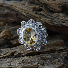 Citrine Solitaire Italian 925 Silver Yellow Gemstone Chunky Signet Ring Jewelry