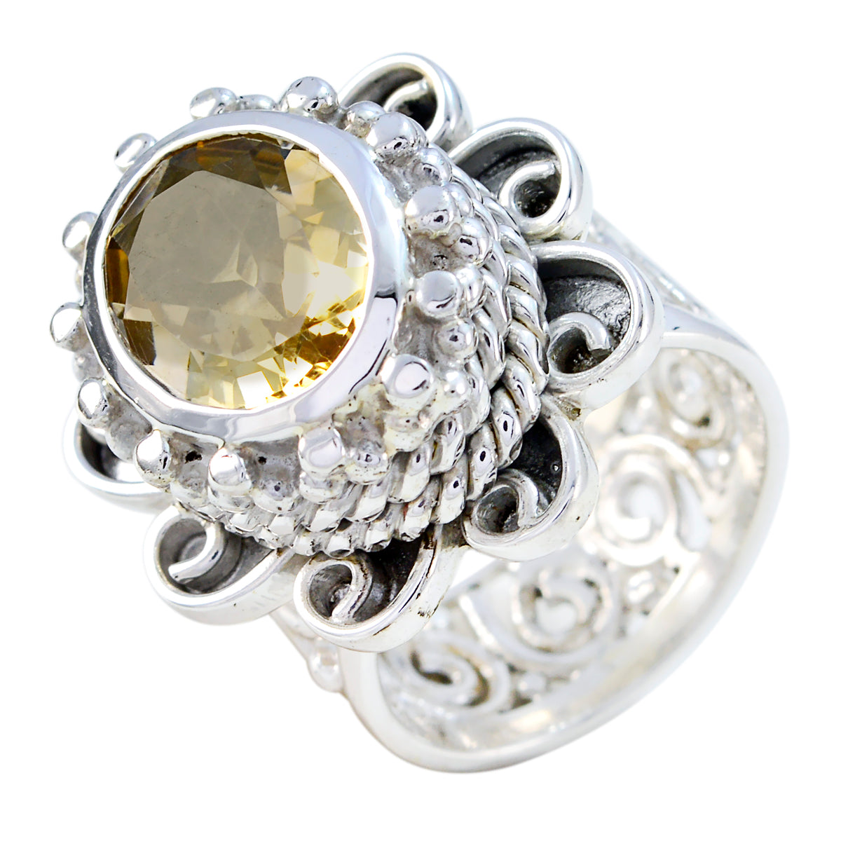 Citrine Solitaire Italian 925 Silver Yellow Gemstone Chunky Signet Ring Jewelry