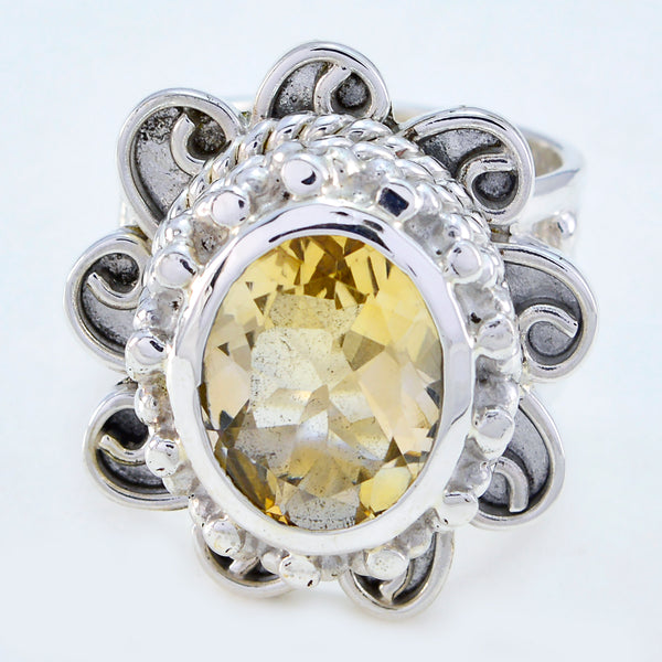 Citrine Solitaire Italian 925 Silver Yellow Gemstone Chunky Signet Ring Jewelry