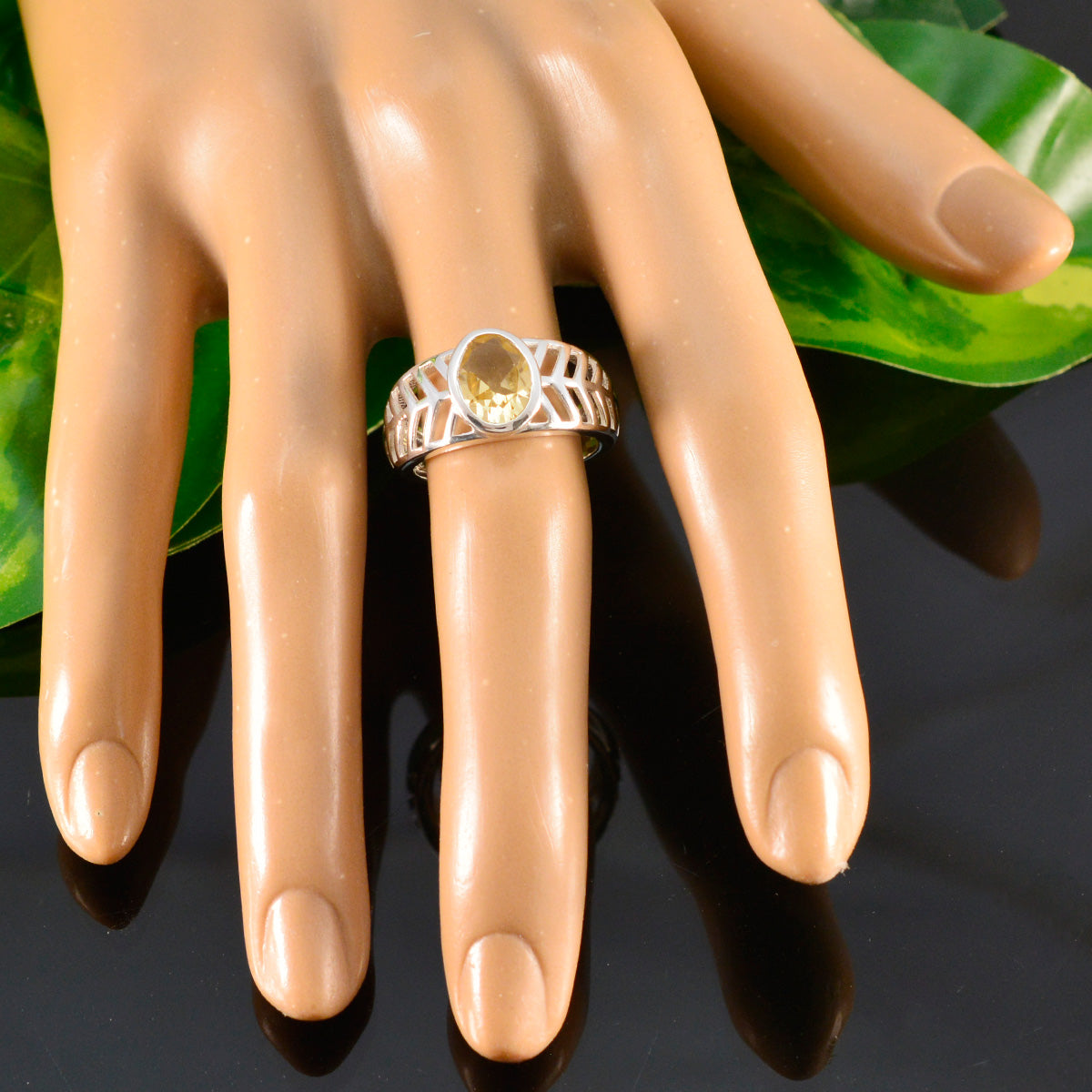 Citrine Solitaire Moroccan 925 Sterling Silver Yellow Gemstones Minimal Art Deco Ring Jewellery