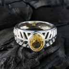 Citrine Solitaire Moroccan 925 Sterling Silver Yellow Gemstones Minimal Art Deco Ring Jewellery