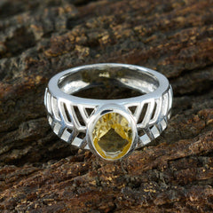 Citrine Solitaire Moroccan 925 Sterling Silver Yellow Gemstones Minimal Art Deco Ring Jewellery