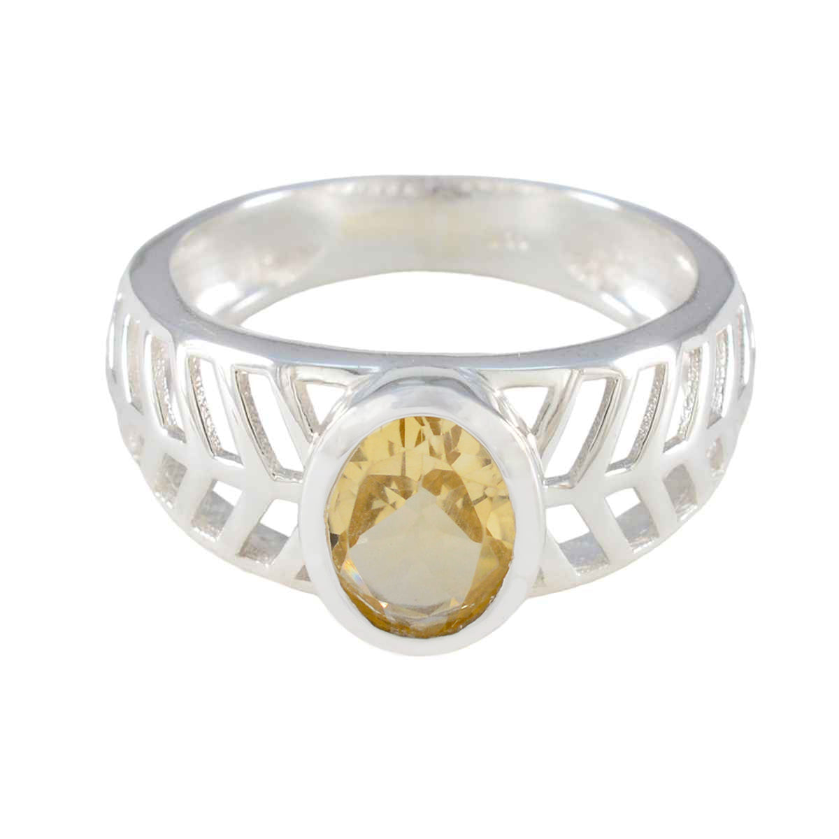 Citrine Solitaire Moroccan 925 Sterling Silver Yellow Gemstones Minimal Art Deco Ring Jewellery