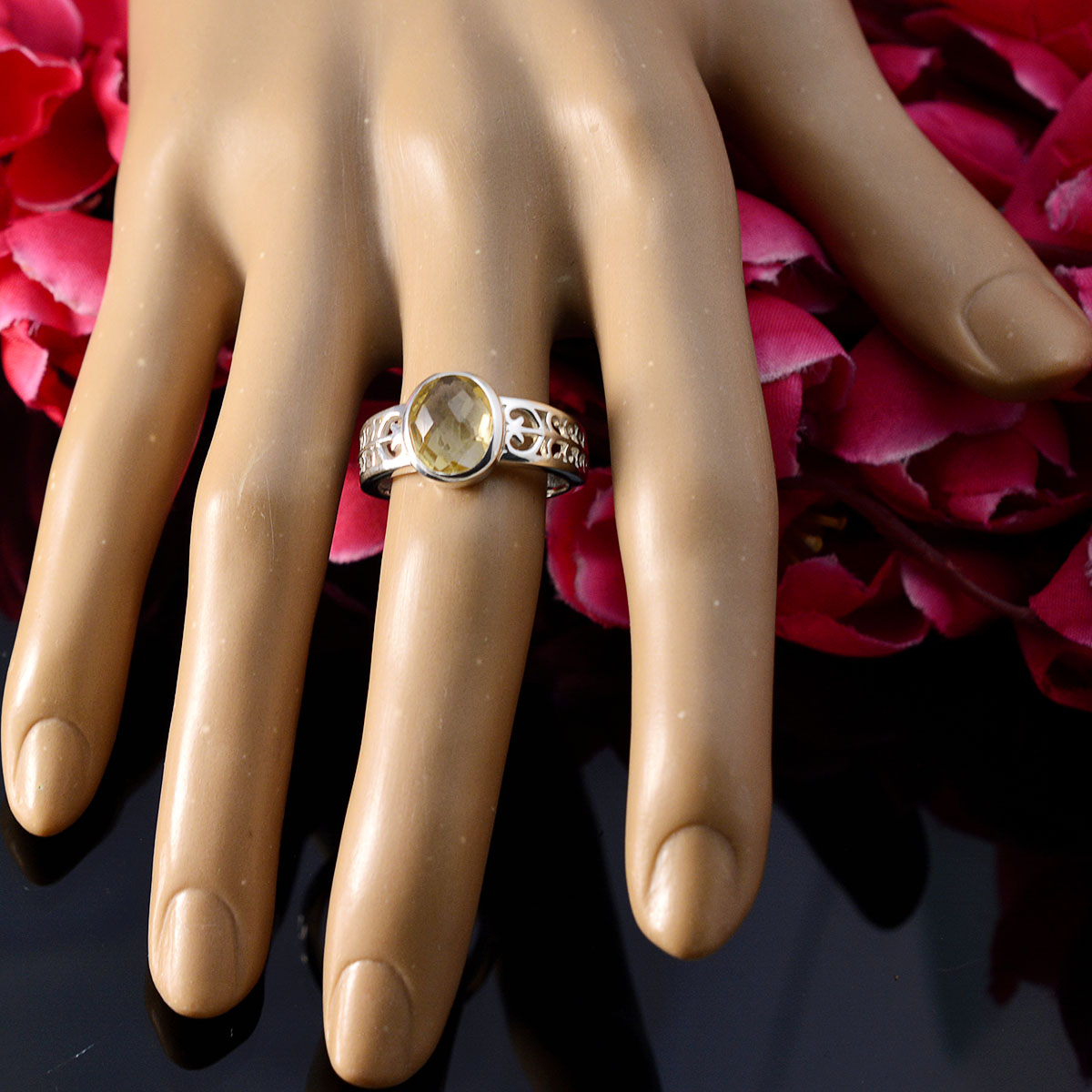 Citrine Solitaire Mexican 925 Sterling Silver Yellow Gemstone Featherlight Filigree Ring Jewelry