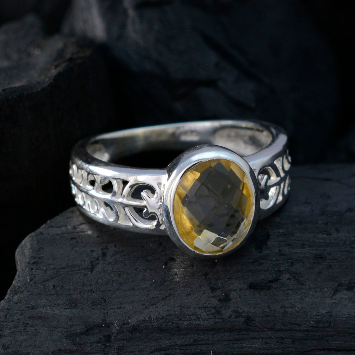 Citrine Solitaire Mexican 925 Sterling Silver Yellow Gemstone Featherlight Filigree Ring Jewelry