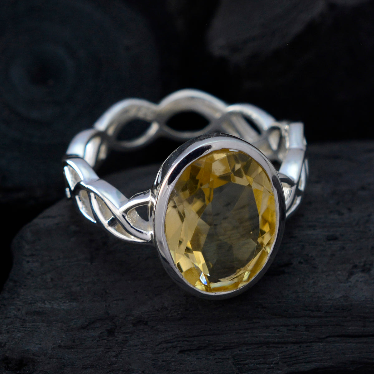 Citrine Solitaire Spanish Sterling Silver Yellow Gems Minimal Rope Wire Ring Jewelry