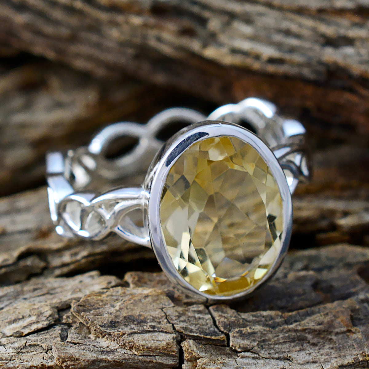 Citrine Solitaire Spanish Sterling Silver Yellow Gems Minimal Rope Wire Ring Jewelry