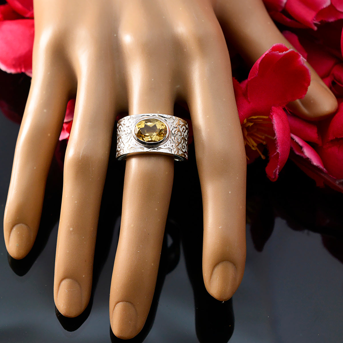 Citrine Solitaire French Sterling Silver Yellow Gemstone Essential  Art Deco Ring Jewellery