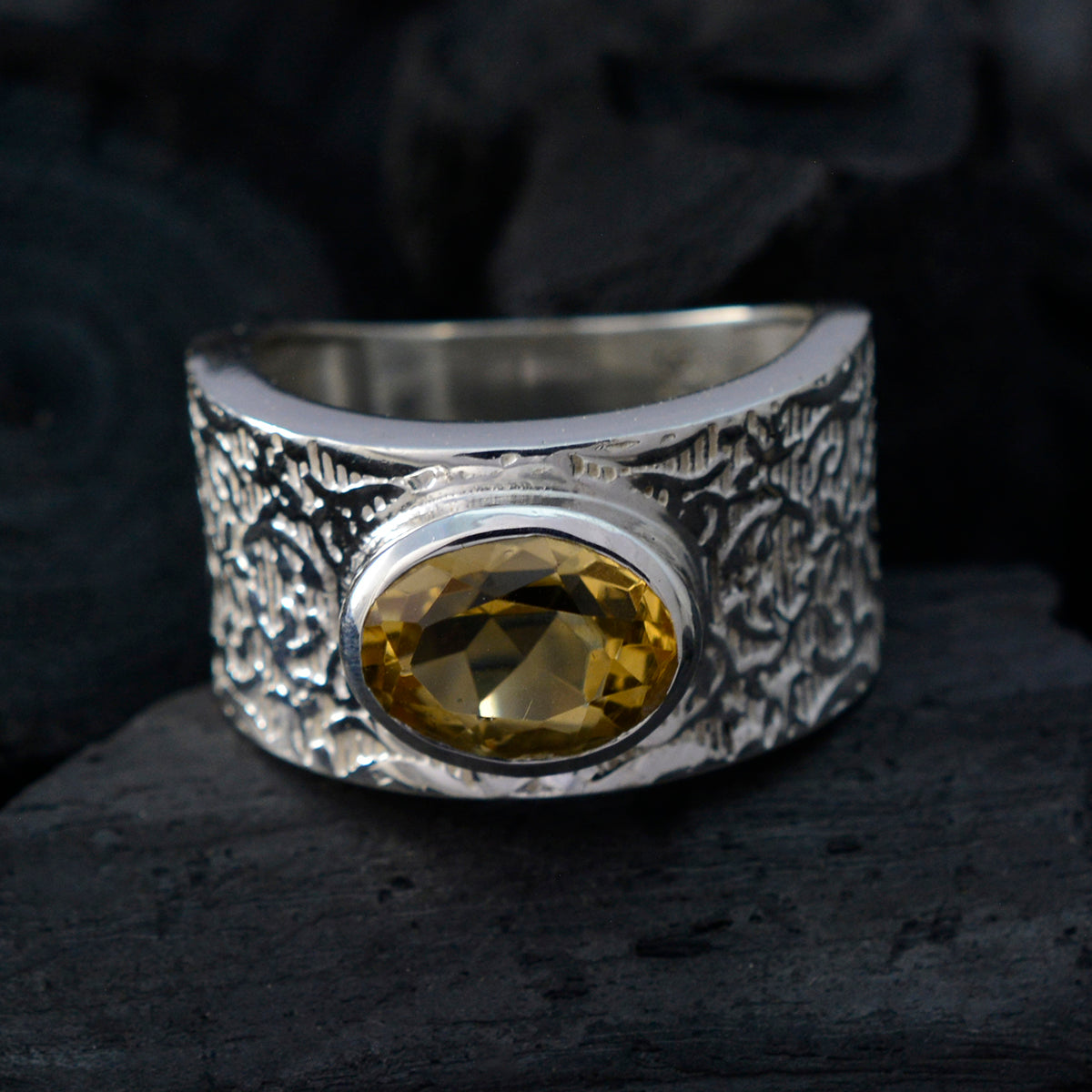 Citrine Solitaire French Sterling Silver Yellow Gemstone Essential  Art Deco Ring Jewellery