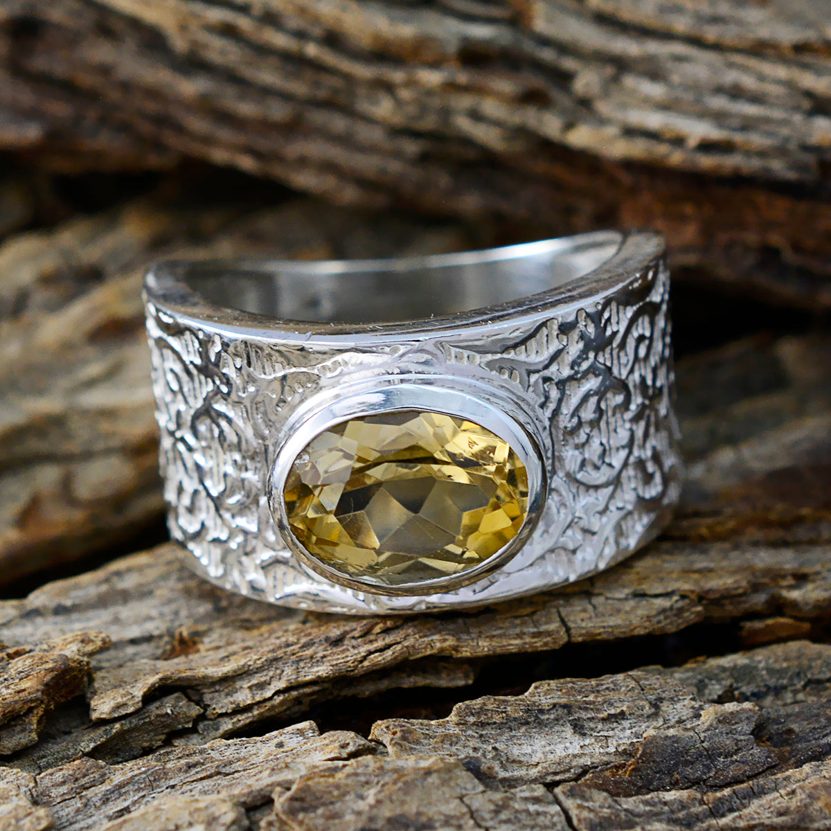 Citrine Solitaire French Sterling Silver Yellow Gemstone Essential  Art Deco Ring Jewellery