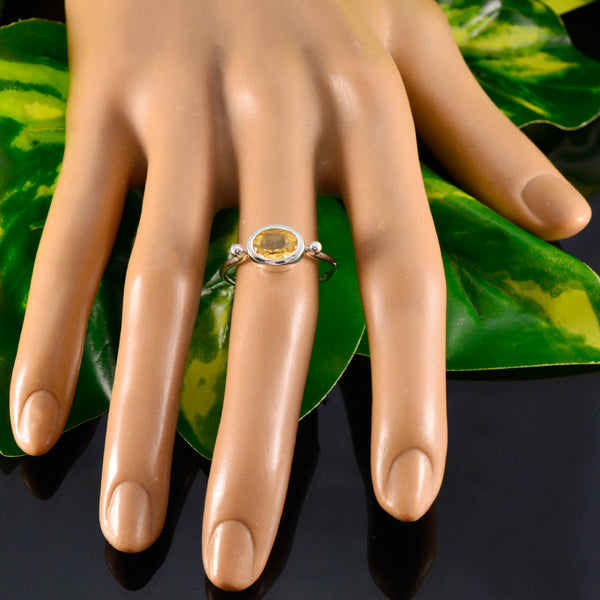 Citrine Solitaire American 925 Silver Yellow Gemstone Dainty Trendy Ring Jewelry