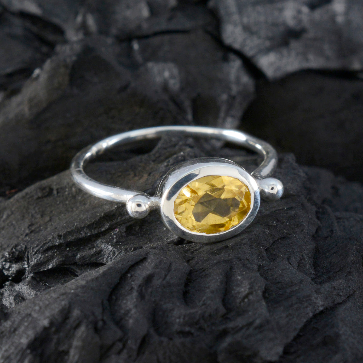 Citrine Solitaire American 925 Silver Yellow Gemstone Dainty Trendy Ring Jewelry