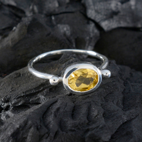 Citrine Solitaire American 925 Silver Yellow Gemstone Dainty Trendy Ring Jewelry