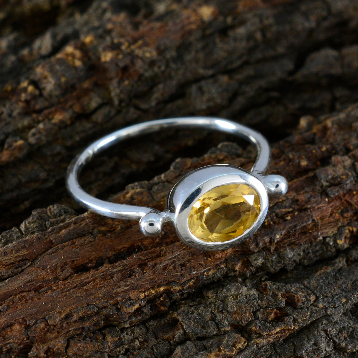 Citrine Solitaire American 925 Silver Yellow Gemstone Dainty Trendy Ring Jewelry