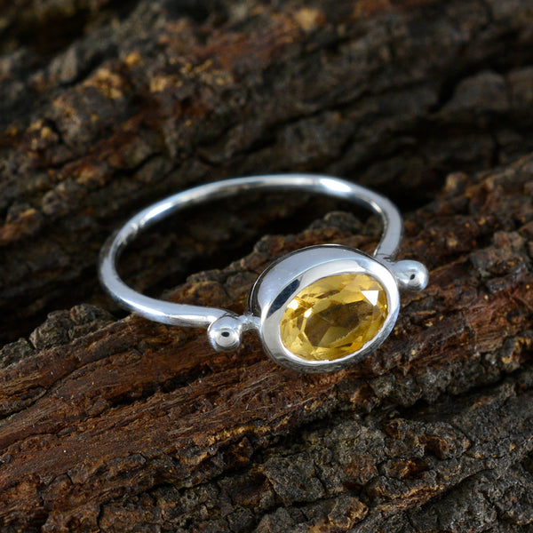 Citrine Solitaire American 925 Silver Yellow Gemstone Dainty Trendy Ring Jewelry