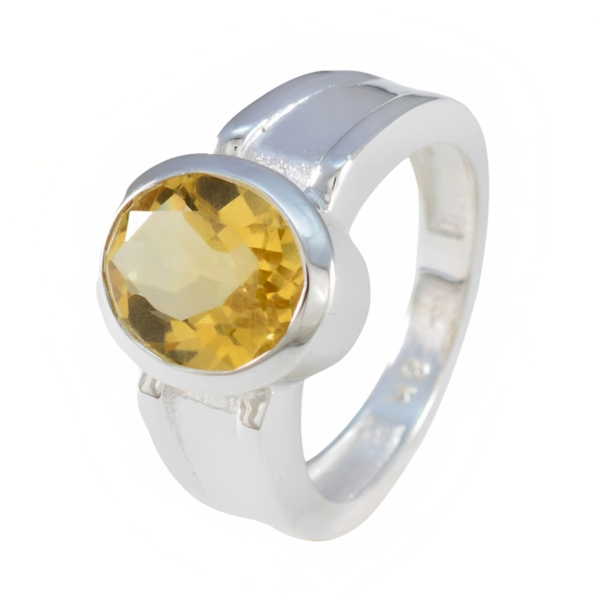 Citrine Solitaire African Silver Yellow Gemstones Mid weight Glamorous Ring Jewellery