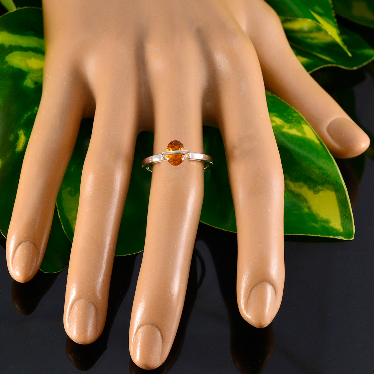 Citrine Solitaire Korean Silver Yellow Gemstone Delicate Glamorous Ring Jewelry