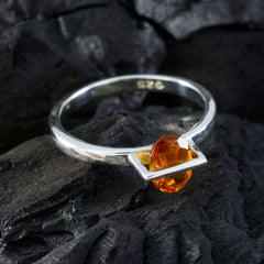 Citrine Solitaire Korean Silver Yellow Gemstone Delicate Glamorous Ring Jewelry