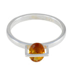 Citrine Solitaire Korean Silver Yellow Gemstone Delicate Glamorous Ring Jewelry